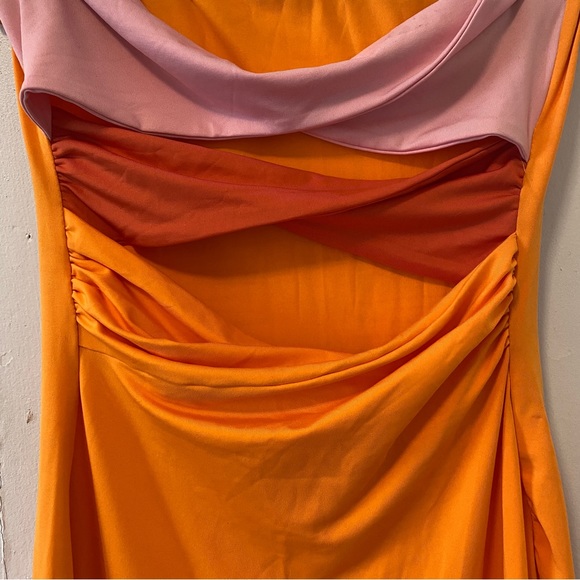 Split Cutout Strapless Party Maxi Dress Orange and Pink - Picture 6 of 6